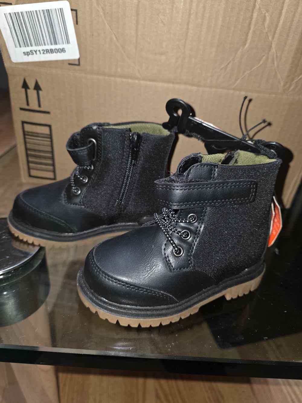 Wonder Nation Baby Infant Combat Boot, Size 6 - Black